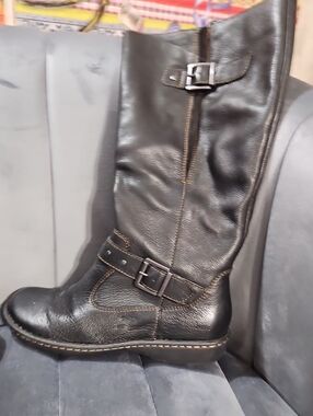 boc Black Leather Over-the-Knee Buckle Boots